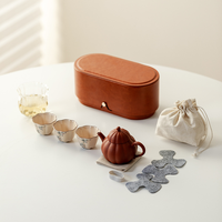 Ensemble théière et tasses en argile violette portables, fabrication artisanale, service à thé traditionnel chinois Kung Fu avec étui de rangement en cuir