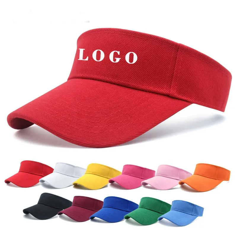 סיטונאי כותנה מוצק שמש כובע מגן שמש מותאם כובע עם רקמת לוגו נשים חוף נסיעות קיץ שמש הגנת Visor כובע