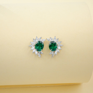 925 Sterling Silver Lab-Grown <b>Emerald</b> <b>Stud</b> EarringsParty evening dress paired with <b>emerald</b> sparkle ultra-shiny - Product Image 4