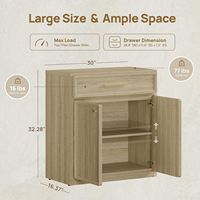 Buffet d'appoint en chêne naturel, directement de l'usine, avec 1 tiroir, 2 portes et étagère réglable, idéal pour la cuisine ou l'entrée.