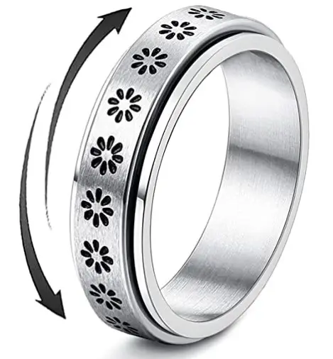Cincin Spinner untuk kecemasan cincin baja tahan karat untuk wanita bunga Bulan Bintang trendi Perak Disepuh cincin pertunangan disesuaikan 1 buah