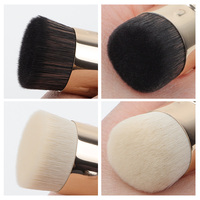 Pinceau de Maquillage Portable Premium Multifonctionnel Rétractable en Aluminium à Poils Synthétiques Double Face pour Fard à Joues et Correcteur en Bois