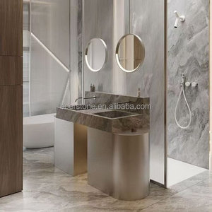 Lavabo de Mármol Beige con Vetas, Lavabo de Sobremesa para Hoteles de Lujo, Residencias, Apartamentos <span class=keywords><strong>Urbanos</strong></span>, Instalación en Balcones y Baños - Product Image 3