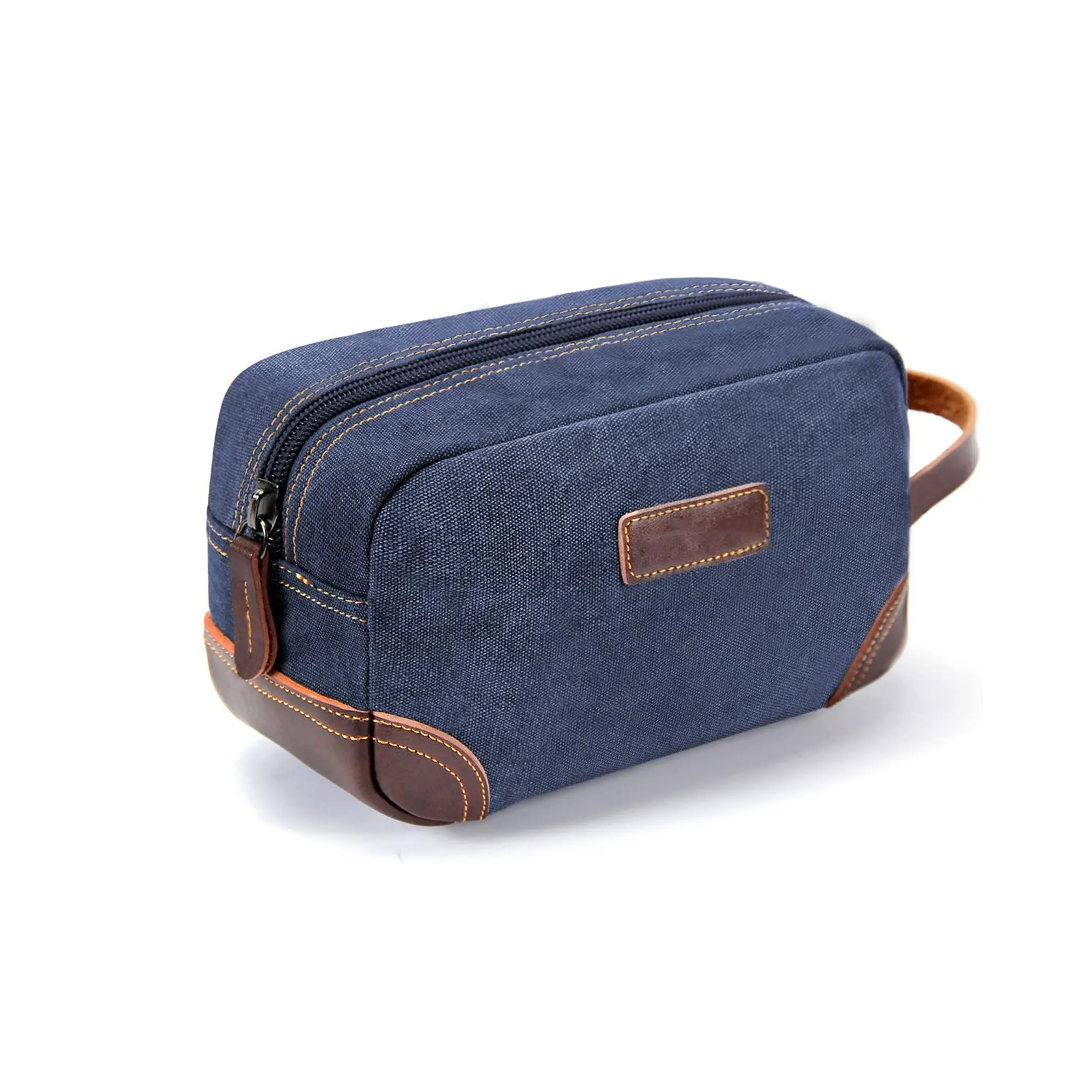 Custom Premium Ladies Men's Shaving Bags Travel Accessories Navy Blue Leather Large Denim Cosmetic Bag