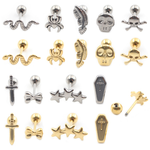 2 pièces Bijoux <span class=keywords><strong>de</strong></span> <span class=keywords><strong>piercing</strong></span> en Titane : Croix, Araignée, Serpent, Crâne, Épée, Arc, Plume, Étoile, Cercueil, Clou d'oreille, Boucle d'oreille hélix, Anneau <span class=keywords><strong>de</strong></span> <span class=keywords><strong>langue</strong></span> - Product Image 1
