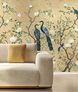 <span class=keywords><strong>Carta</strong></span> <span class=keywords><strong>da</strong></span> <span class=keywords><strong>Parati</strong></span> in Tessuto di Seta con Motivi Floreali e <span class=keywords><strong>Uccelli</strong></span> Dorati per Camera <span class=keywords><strong>da</strong></span> Letto e Soggiorno, Murale Botanico Grande su Misura - Product Image 5