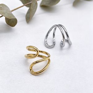 yunnique European Fashion <b>Titanium</b> Steel Open Teardrop <b>Ring</b> Gold Plated Minimalist Unisex Jewelry Gift - Product Image 1
