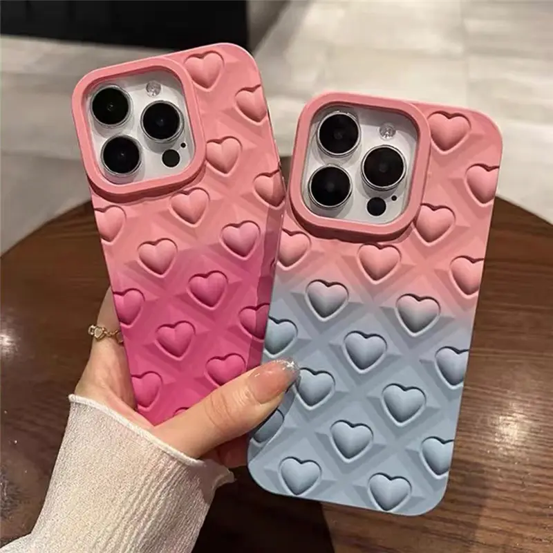 3D Cartoon Handy hülle Für iPhone 15 14 13 12 11 Pro Max Süße Süße Liebe Herz Bunte stoß feste Silikon hülle Rückseite Hüllen