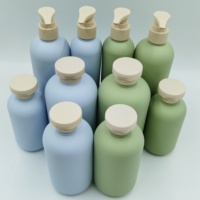 Flacon pompe en plastique HDPE vert doux au toucher personnalisé populaire pour shampooing, après-shampooing, lotion, gel douche 200 ml 300 ml 500 ml