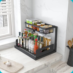 <b>Kitchen</b> Cabinet Storage <b>Rack</b> Multi Functional Pull Out Spice Organizer For Countertop Use White Carbon Steel - Product Image 3