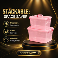 Boîte de rangement en plastique PP transparent rose sans BPA avec couvercle, bac organisateur pour promotion, vente en gros OEM