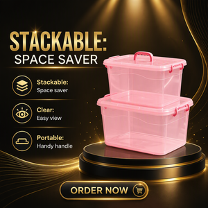 Caja <span class=keywords><strong>de</strong></span> Almacenamiento <span class=keywords><strong>de</strong></span> Plástico Transparente Rosa, Libre <span class=keywords><strong>de</strong></span> BPA, con Tapa, Organizador, para Promoción, Venta al Por Mayor OEM - Product Image 4