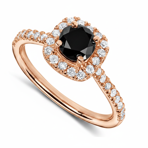 14K Rose Gold 1.00CT Real Round Black Solitaire Diamond Engagement <b>Ring</b> with Prong Setting for Women - Product Image 2