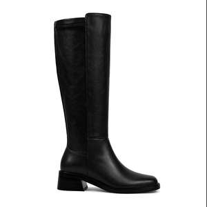 WETKISS Classic Designs Bottes de genou <span class=keywords><strong>Western</strong></span> à bout carré pour femmes Chaussures à talon bas Bottes d'équitation noires - Product Image 1