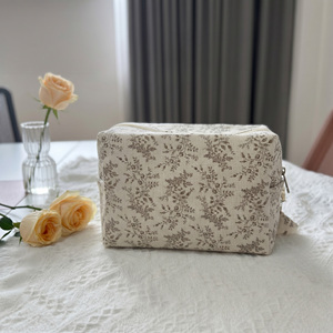 Vintage Floral Print Zipper Foldable Eco-Friendly <b>Large</b> Capacity Cosmetic <b>Bag</b> High-Density Fabric <b>Makeup</b> Organizer Portable - Product Image 3