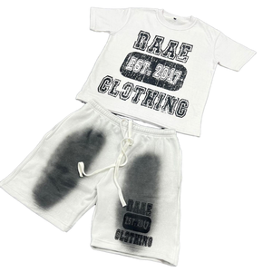 Custom Men's 2 Piece Cotton <b>Polyester</b> <b>T</b>-<b>shirts</b> and Acid Wash Shorts Sport Stitching breathable Set Tracksuits Men's Outfit - Product Image 1