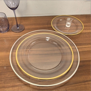 Vaisselle transparente avec logo personnalisé, bord doré, vaisselle en <span class=keywords><strong>verre</strong></span>, assiettes à fruits, assiettes à steak, assiettes de table pour mariage - Product Image 3