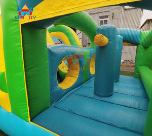 Parcours d'obstacles gonflable bleu et vert - Aire de jeux gonflable pour enfants avec tunnel et mur d'escalade pour les fêtes et la cour - Product Image 3