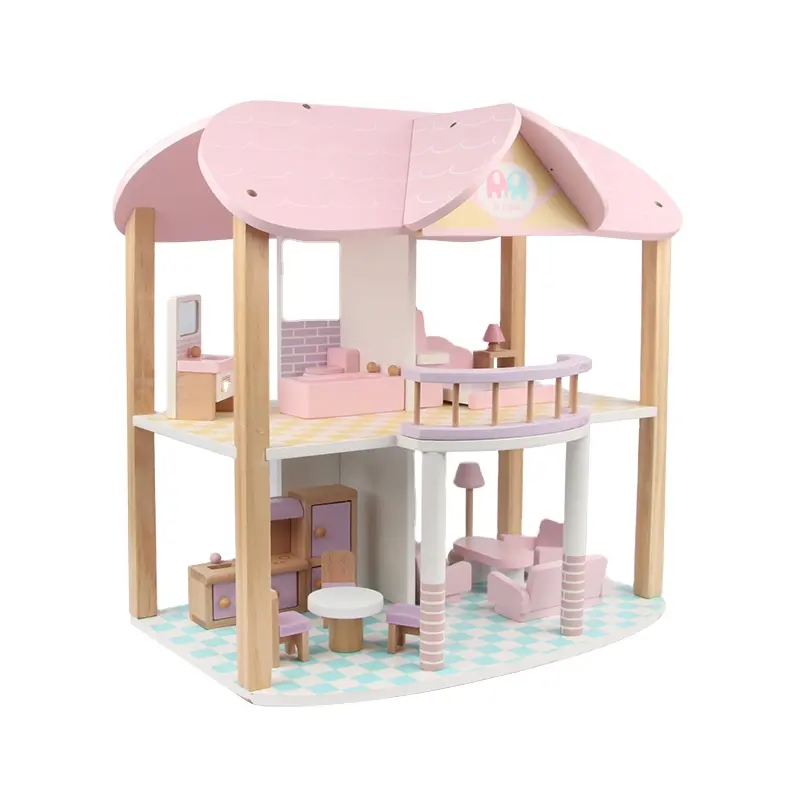 Casa de muñecas con muebles miniatura de la casa de muñecas montaje de juguetes para los niños