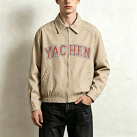Veste Harrington personnalisée, couleur kaki sable, fermeture éclair, imprimé drapeau vieilli, graphisme vintage Americana, imprimé vieilli, veste vintage pour homme