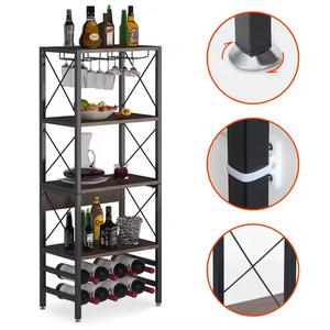 Estante de exhibición de vino de madera marrón diseño simple elegante moderno gabinetes de cocina funcionales para uso en el hogar y el baño gabinete de bar de vino - Product Image 5