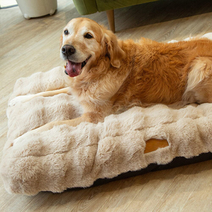 Cojín suave y cálido de felpa de piel sintética de conejo respetuoso con el medio ambiente lavable rectangular al por mayor funda extraíble almohada de lujo camas para perros - Product Image 5