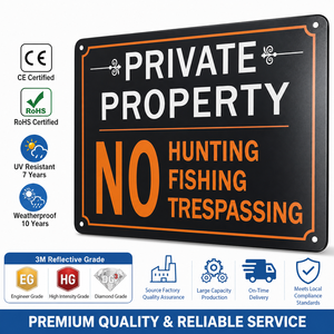 Segnale Riflettente Impermeabile per il <span class=keywords><strong>Traffico</strong></span>: Proibito la Caccia, la Pesca e l'Ingresso - Cartello di Avvertimento per Fattorie e Terreni in Lamiera di Alluminio Resistente alle Intemperie - Product Image 1