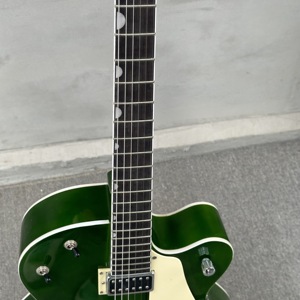 GRTCH Guitare verte à corps semi-creux, manche chromé, livraison rapide (vert bleu orange) - Product Image 4