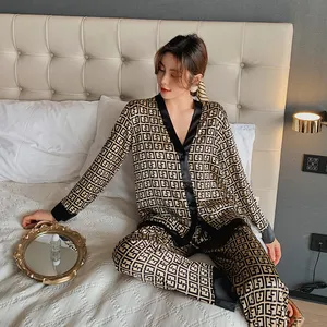 Pijama informal de dos piezas para mujer, ropa de dormir con cuello en v, diseño de lujo con letras cruzadas, talla xxl