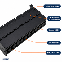 Connecteur automobile domestique Lanshuo 929504-7, 22 broches, calibre 16-14, pas de 5,0 mm, boîtier PBT, contact en laiton 12V, 30A