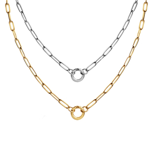 Kalung Penahan Liontin Lapis Emas 18k Anti Kusam, Perhiasan Wanita Minimalis, Kalung Rantai Paperclip Baja Tahan Karat dengan Kancing Tekan - Product Image 4