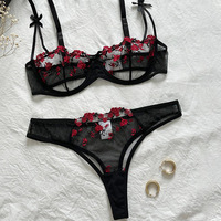 Ensemble de Lingerie Florale en Dentelle XL pour Femme, Motif 3D Romantique, Style Transparent Adorable, Soutien-Gorge Push-up et Culotte Sexy, Fourniture ODM