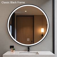 Cermin LED Pintar Salon Hotel dengan Sensor Gerak Komersial, Terpasang di Dinding, Anti-Kabut, Pengatur Cahaya Sentuh, Tampilan Waktu, Modern, IP44, ETL