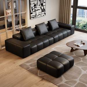 Sofá de bloque de tofu de piel de vaca negro Pixel de diseñador minimalista italiano, unidad pequeña para escuela tapizada, sala de estar, Villa de fila recta - Product Image 4