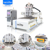 Routeur CNC 3 axes TechPro à prix d'usine, multi-têtes, quatre procédés, avec PLC Syntec et engrenages à roulements pour la fabrication de meubles en bois