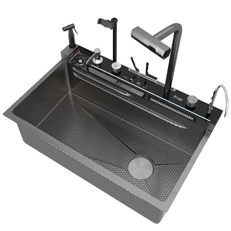 Multifunction LED Digital Nano Modern Single-slot Thickened Stainless Steel Waterfall Faucet Smart Kitchen Sink with Dishwasher