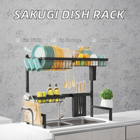 Égouttoir à vaisselle multifonctionnel réglable à 2 niveaux en acier au carbone avec drainage automatique grande capacité pour rangement de cuisine