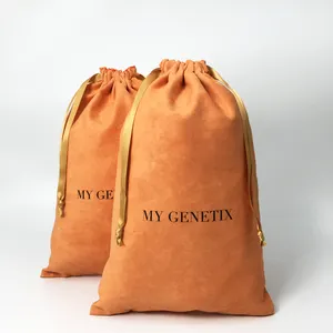 Özel Logo süet kullanımlık hediye ambalaj torbalar saten astar ile İpli Santa pantolon çanta