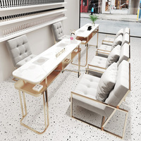Vente en gros Bureau de manucure Table client pour ongles Mobilier de salon de beauté Ensemble table et chaises de manucure et chariot en bois personnalisé