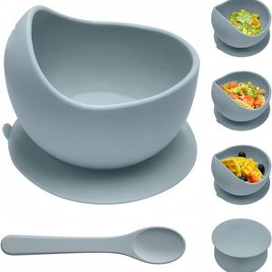 Bol en silicone pour bébé à forte aspiration OEM, bol d'alimentation pour bébé en silicone écologique, dessin animé, vaisselle pour enfants, ensemble <span class=keywords><strong>de</strong></span> bols avec cuillère - Product Image 6