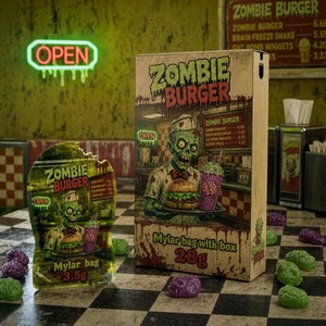 Custom Zombie Pattern Shape 3.5g 28g Glossy Surface Moistureproof Resealable Zip Pack Storage Pocket Mylar Bag with Box - Product Image 1