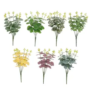 Vente en gros de plantes artificielles feuilles d'eucalyptus feuilles d'argent pour mariage décoration intérieure douce composition florale