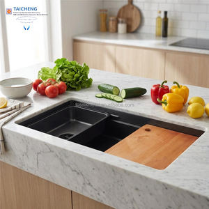 Évier de cuisine en acier inoxydable fait main à <span class=keywords><strong>angle</strong></span> de 45 degrés, à une cuve, argenté ou noir, avec planche à <span class=keywords><strong>d</strong></span>écouper et plateau rectangulaire - Product Image 1