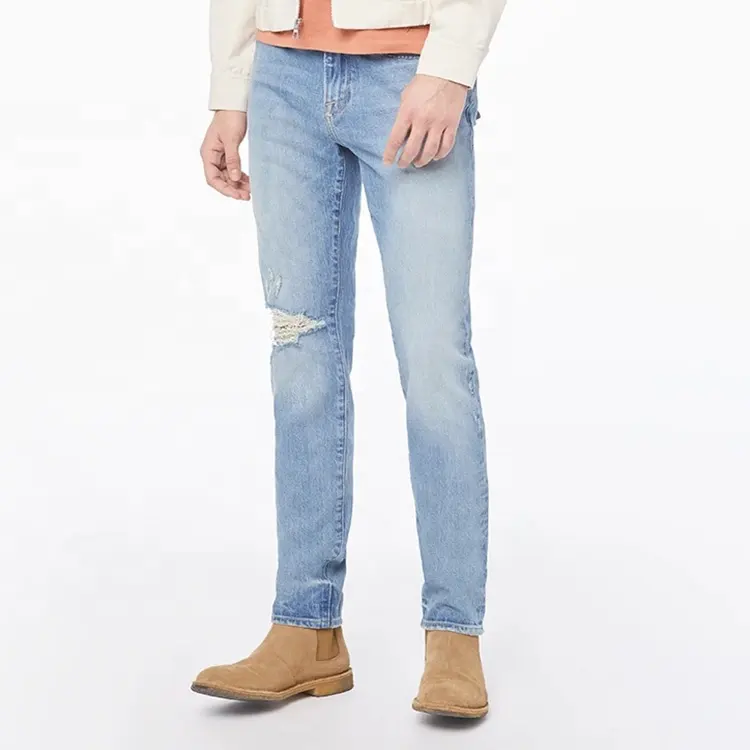 Custom Fashion Design Distressed Stretch Denim Pencil Trousers Pants Mens Biker Jeans Ripped Skinny