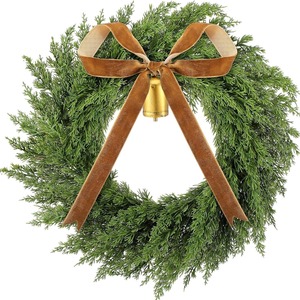 Guirlande de Noël en PVC artificielle écologique de style européen ronde à suspendre au mur ou à la <span class=keywords><strong>porte</strong></span> avec cloche de Noël, vigne et <span class=keywords><strong>ruban</strong></span> - Product Image 6