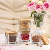 Bocaux carrés transparents de 4 oz à fond épais pour la fabrication de bougies, avec couvercles en bambou, contenants vides pour le bricolage, le stockage, l'artisanat et les cadeaux de mariage