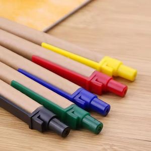 Stylos à bille personnalisés rétractables écologiques en papier kraft noir avec clip en plastique, cadeau promotionnel - Product Image 3