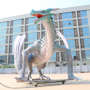 Dragon animatronique géant en métal étanche, réaliste, qui respire du fumée, sculpture intérieure/extérieure pour centre commercial à thème - Product Image 1