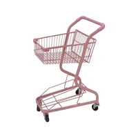 Chariot de courses pliable double couche à quatre roues, chariot de supermarché portable rouge avec porte-boissons KTV, plateforme durable