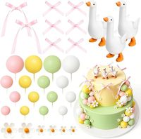 Lot de 41 décorations pour gâteau en forme d'oie, nœuds roses, rubans en satin, fleurs marguerites, ballons pastel, fournitures pour fête prénatale ou anniversaire sur le thème de la ferme